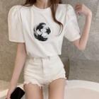 Puff-sleeve Flower Accent T-shirt