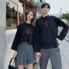 Couple Matching Embroidered Long-sleeve T-shirt / Mini Pleated Skirt / Dress Pants