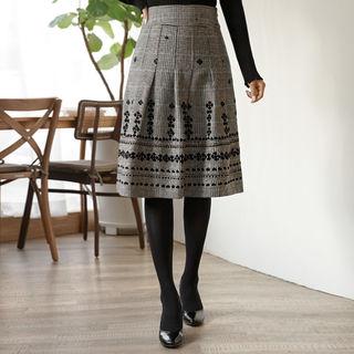 Pleated Appliqu -detail Glen-plaid Midi Skirt