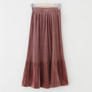 Accordion Velvet Midi Skirt