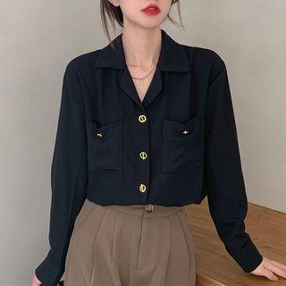 Long-sleeve Pocket-detail Shirt Black - One Size