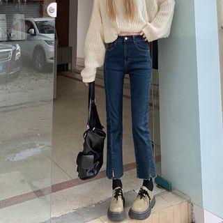 High-waist Slit Cropped Denim Jeans