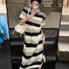 Striped Midi T-shirt Dress Black & White - One Size