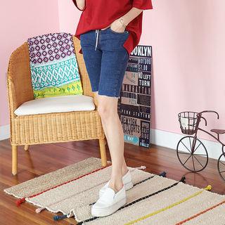 Drawstring-waist Slim-fit Denim Shorts