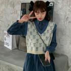 Flower Sweater Vest / Midi Shirt Dress