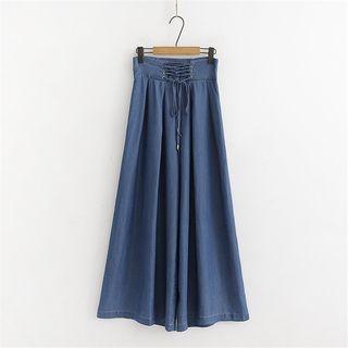 High-waist Cropped Shift Denim Wide-leg Pants