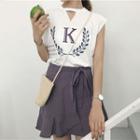 Set: Keyhole Neck Sleeveless T-shirt + Mini Skirt