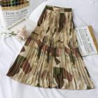 Pleated Camouflage A-line Skirt