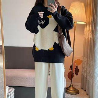 Duck Print Sweater / Straight Leg Pants / Set