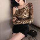 Long-sleeve Cut-out Leopard Print Top