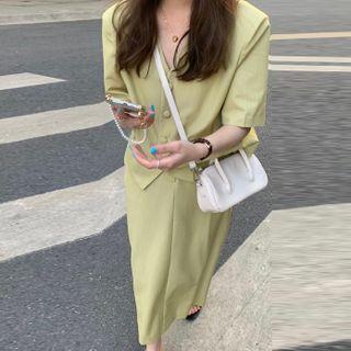 Set: Elbow-sleeve Blazer + Maxi Pencil Skirt