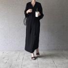 Long Sleeve V-neck Shirt Dress Black - One Size