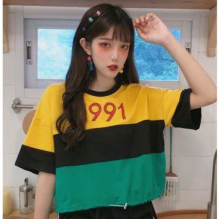 Color Block Elbow-sleeve T-shirt / Contrast-trim Shorts