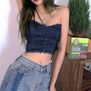 Contrast Stitching Denim Tube Top