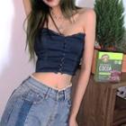 Contrast Stitching Denim Tube Top
