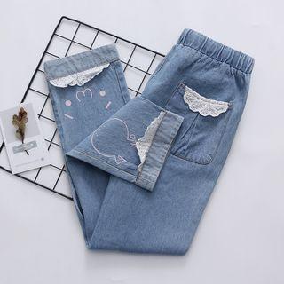Cartoon Embroidered Jeans