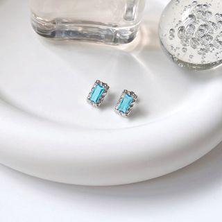 925 Sterling Rhinestone Rectangle Earring E359 - Silver - One Size