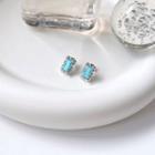 925 Sterling Rhinestone Rectangle Earring E359 - Silver - One Size