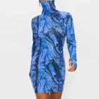 Turtleneck Tie-dyed Mesh Sheath Dress
