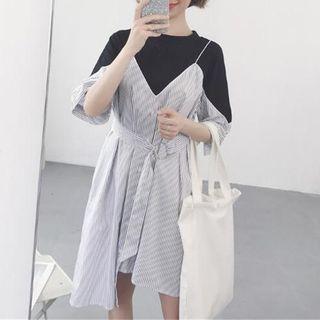 Elbow-sleeve Asymmetric A-line Dress