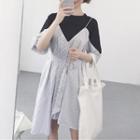 Elbow-sleeve Asymmetric A-line Dress