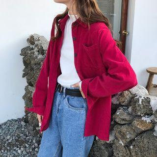 Oversized Corduroy Shirt Wine Red - One Size