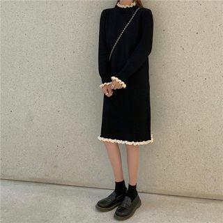 Long-sleeve Knit Shift Dress As Shown In Figure - One Size