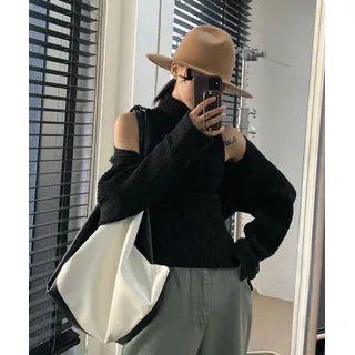 Batwing Bolero & Turtleneck Top Rib-knit Set