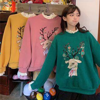 Sequined Reindeer Embroidered Sweatshirt