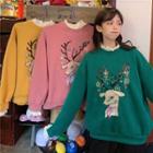 Sequined Reindeer Embroidered Sweatshirt