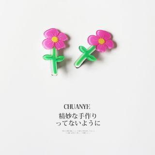 Set Of 2: Flower Hair Clip 1 - 1 Pair - Flower Hair Clip - Rose Pink - One Size