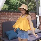 Sleeveless Frill-hem Pleated Top