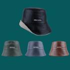 Embroidered Lettering Faux Leather Fleece-lined Bucket Hat