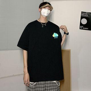 Reflective Cloud Printed Short-sleeve T-shirt