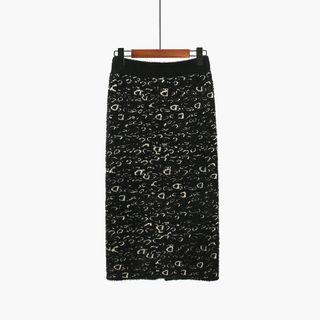 Straight Cut Leopard Print Midi Knit Skirt
