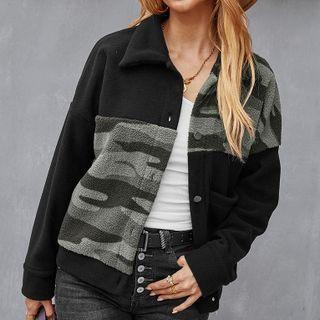 Long-sleeve Panel Fluffy Button Shirt Jacket