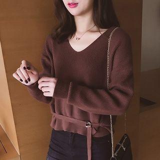 Buckled V-neck Sweater