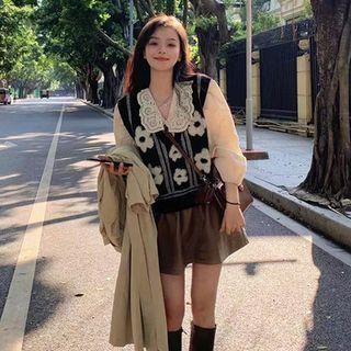 Floral Sweater Vest / Blouse / A-line Skirt