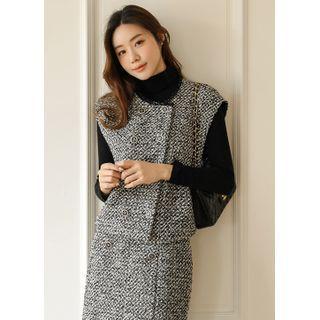 Sleeveless Double-breasted Tweed Jacket