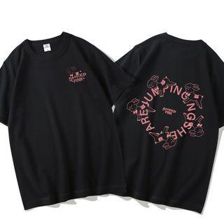 Lettering Cartoon Sheep Print T-shirt