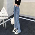 Mid Rise Front-slit Bootcut Jeans
