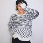 Drop-shoulder Printed Sweater