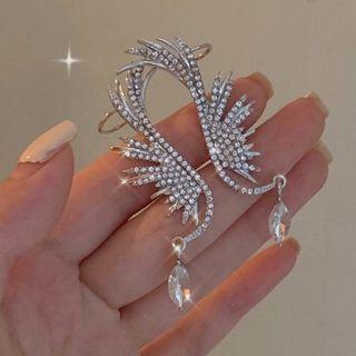 Rhinestone Wings Cuff Earring 1 Pair - 925 Silver - One Size