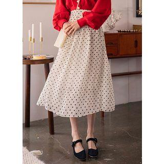 Polka Dot Chiffon Long Skirt