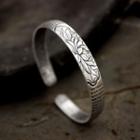 Lotus Embossed Sterling Silver Open Bangle Sl0462 - 1 Pc - Silver - One Size