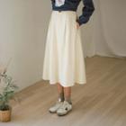 Band-waist Stitched Long Flare Skirt