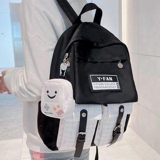 Plaid Panel Buckled Backpack Coffee - S