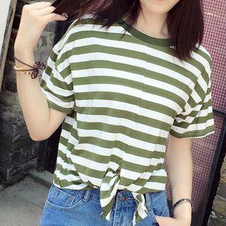 Striped Tie Waist Short Sleeve T-shirt