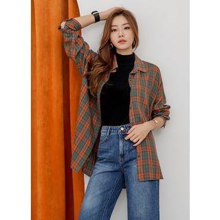 Boxy-fit Silky Plaid Shirt