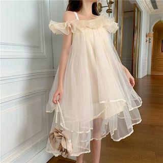 Cold-shoulder Midi Mesh Dress White - One Size